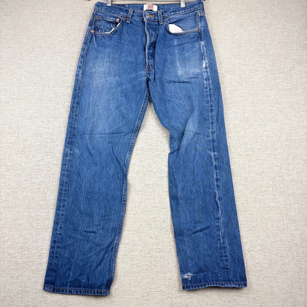 Vintage Levis 501 Mens 33x32 Original Fit Jeans Light Distress Denim